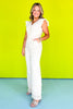 Ivory Crochet V Neck Flutter Sleeve Back Cut Out Jumpsuit *FINAL SALE*