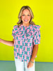 Pink Abstract Print Scallop Trim Yoke Ruffle Top, ssys by mallory fitzsimmons