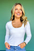 SSYS Ribbed U Neck Long Sleeve Top In White