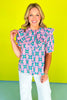 Pink Abstract Print Scallop Trim Yoke Ruffle Top, ssys by mallory fitzsimmons