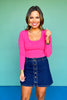 SSYS Ribbed U Neck Long Sleeve Top In Hot Pink