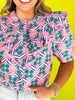 Pink Abstract Print Scallop Trim Yoke Ruffle Top, ssys by mallory fitzsimmons
