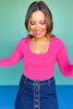 SSYS Ribbed U Neck Long Sleeve Top In Hot Pink