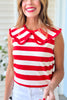 SSYS Sleeveless Pippa Striped Peter Pan Collar Top In Red, must have piece, ssys design, elevated, easy to wear, summer essential, ssys by mallory fitzsimmons