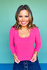 SSYS Ribbed U Neck Long Sleeve Top In Hot Pink