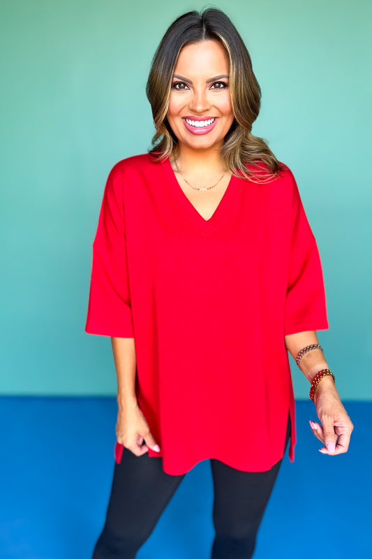 SSYS Signature Red V Neck Lightweight Air Tent Top