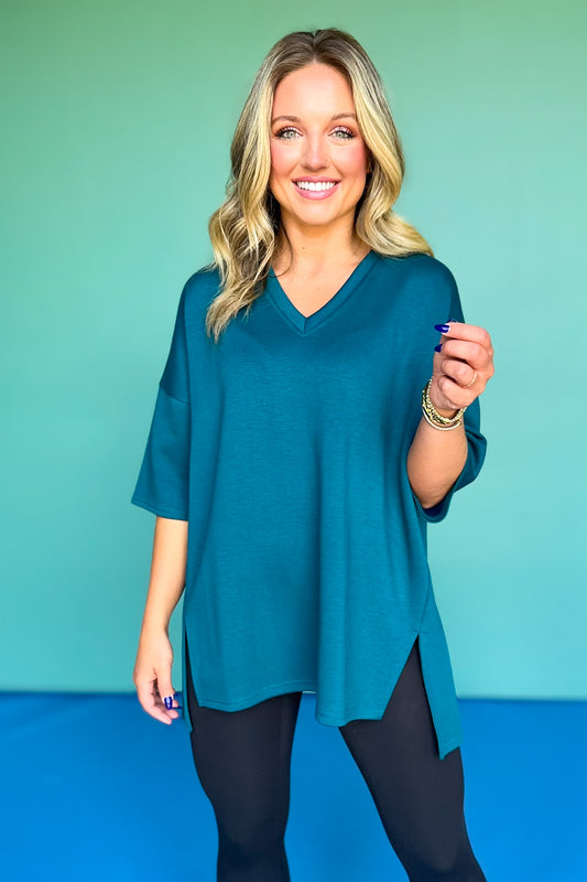 SSYS Signature Teal V Neck Lightweight Air Tent Top