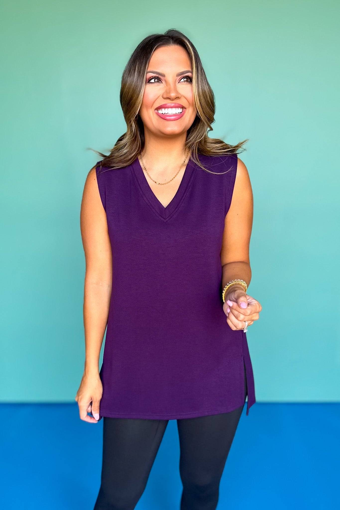 SSYS V Neck Sleeveless Air Tent Top In Plum