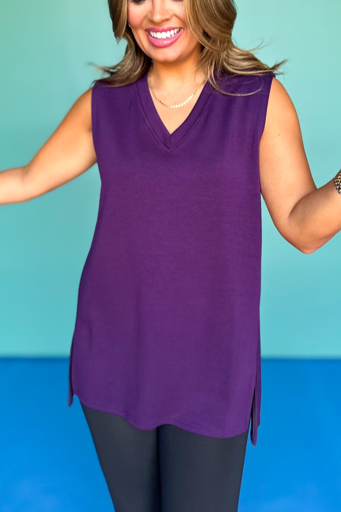 SSYS V Neck Sleeveless Air Tent Top In Plum