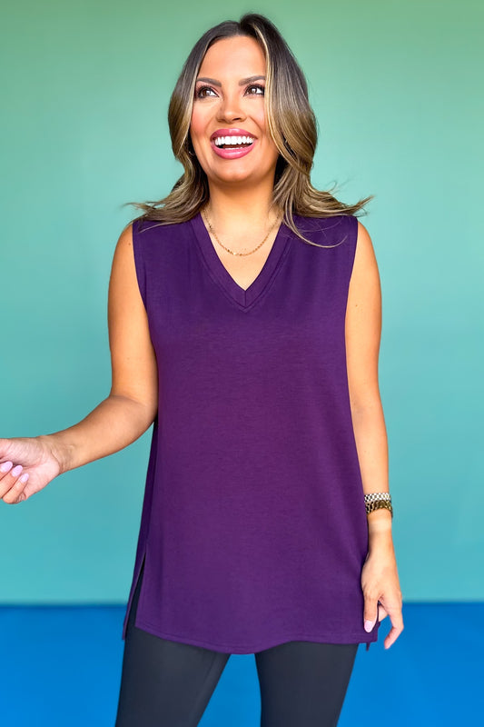 SSYS V Neck Sleeveless Air Tent Top In Plum