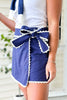 SSYS Skylar Ric Rac Trim Linen Wrap Skort In Navy, easy skort to wear, new arrivals, ssys design, elevated skort, new arrivals, ssys by mallory fitzsimmons