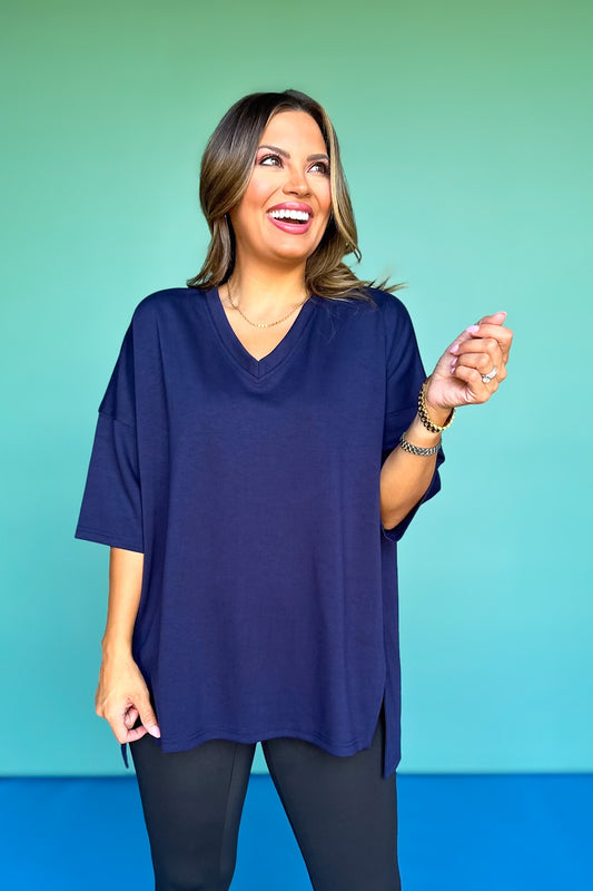 SSYS Signature Navy V Neck Lightweight Air Tent Top