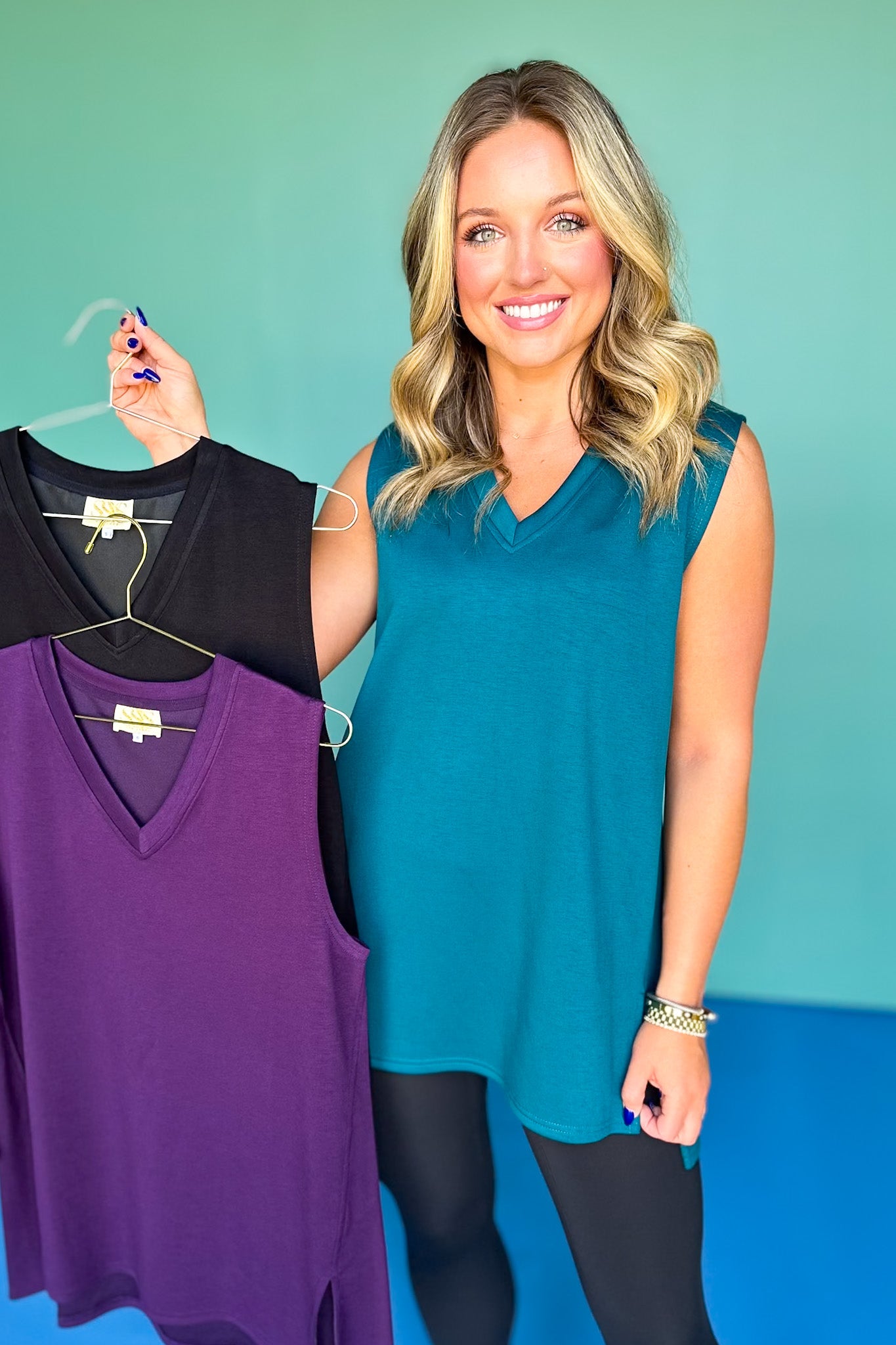 SSYS V Neck Sleeveless Air Tent Top In Teal