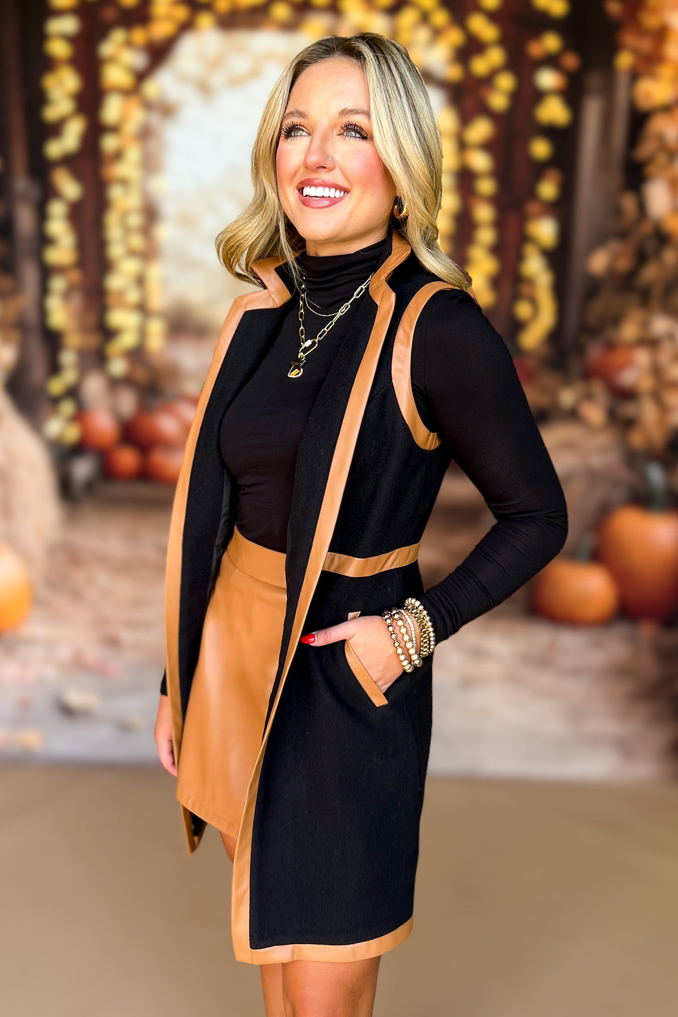 SSYS The Hazel Faux Leather Trim Vest In Black