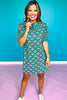SSYS Maren Smocked Short Sleeve Dress In Green Tulip