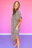 Animal Print Dolman Short Sleeve Smocked Midi Dress