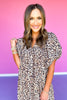 Animal Print Dolman Short Sleeve Smocked Midi Dress