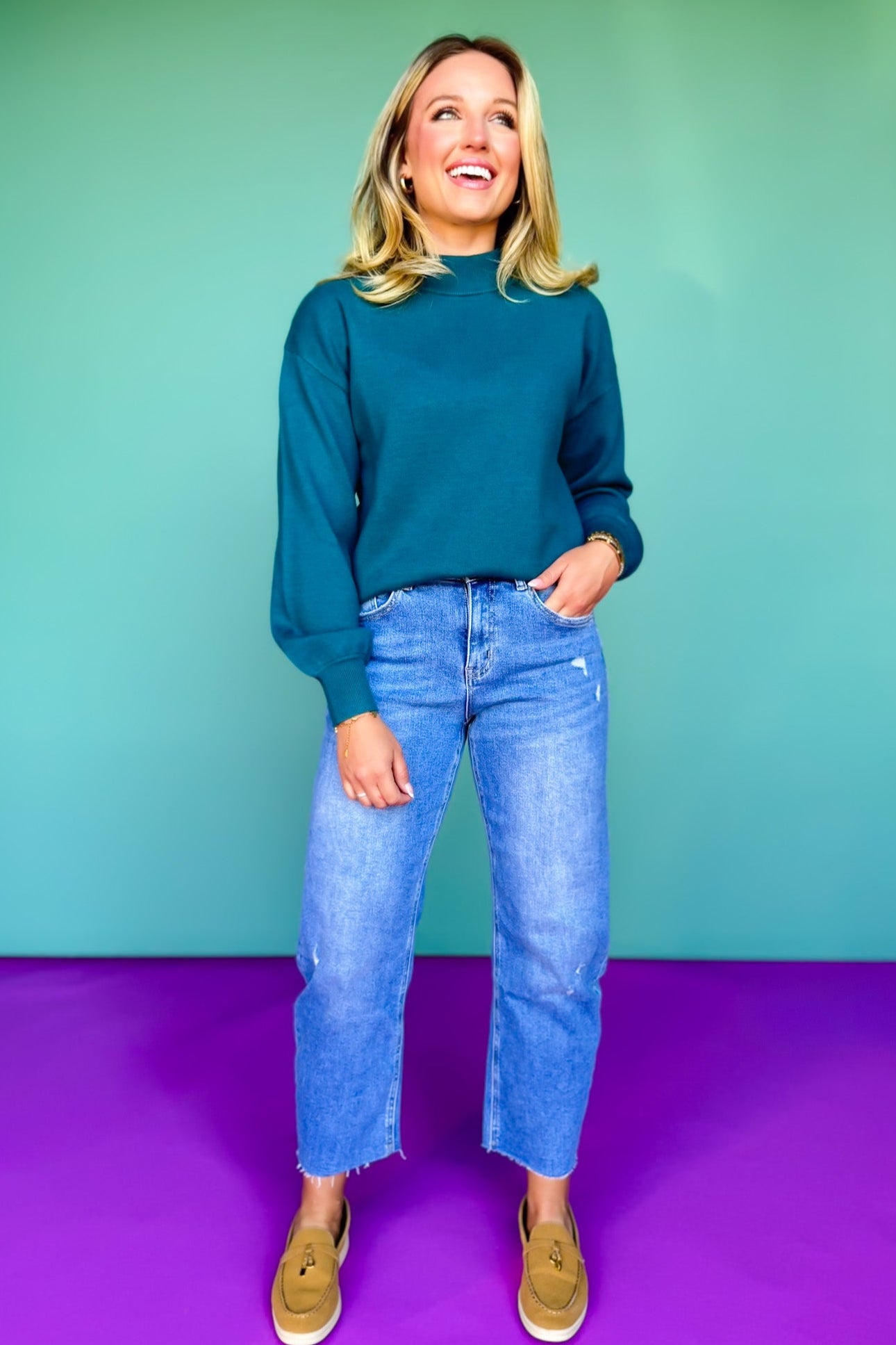 SSYS Merritt Mock Neck Sweater In Emerald Jade