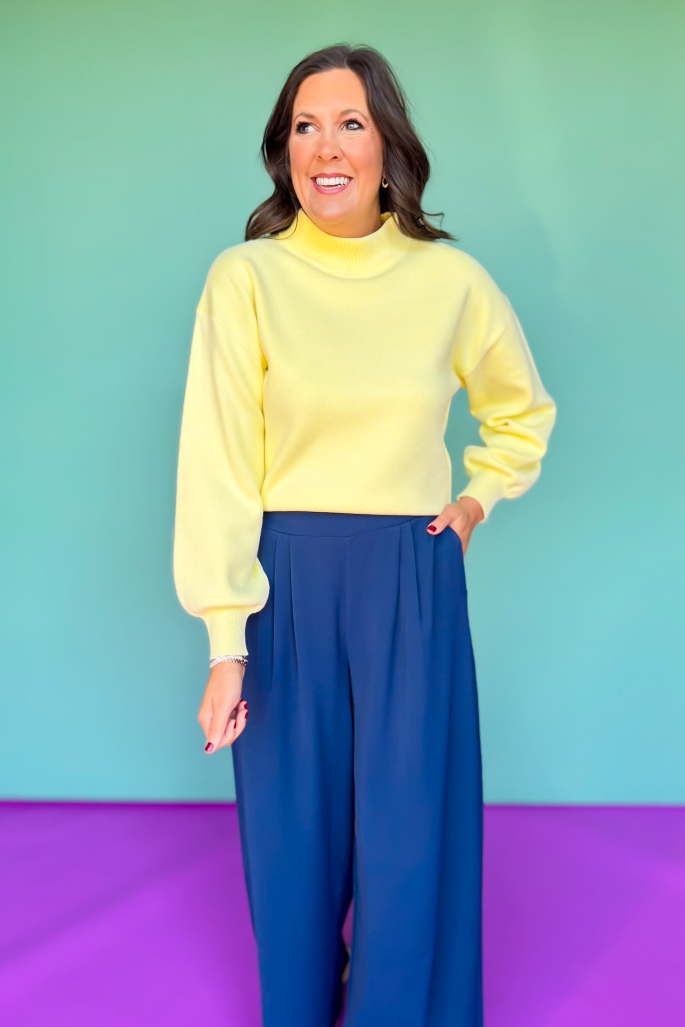 SSYS Merritt Mock Neck Sweater In Butter Yellow