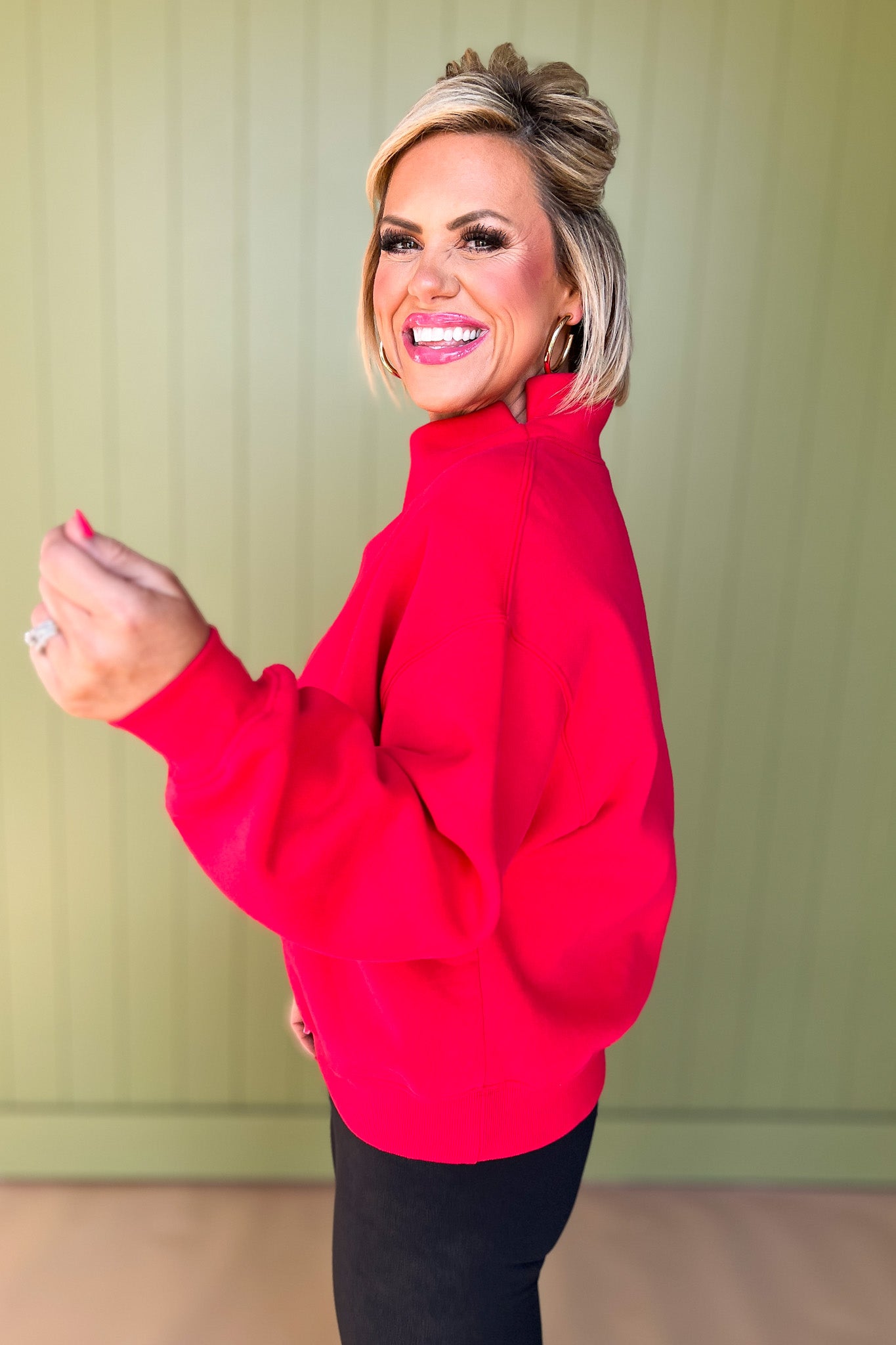 SSYS Wesley Mock Neck Pullover In Red