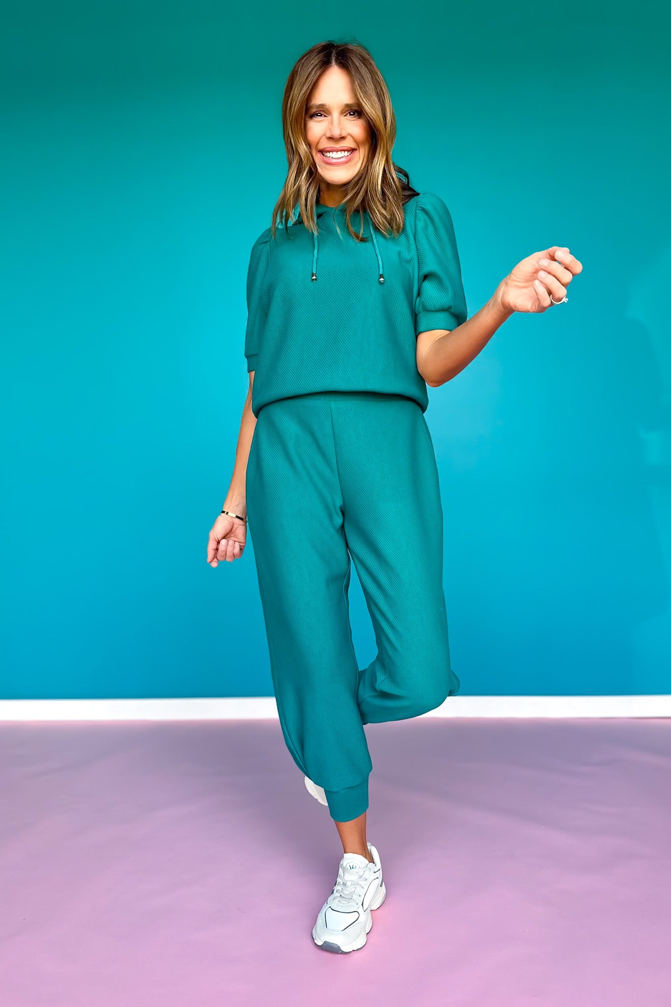 SSYS Sophie Ribbed Quilted Joggers In Dark Teal