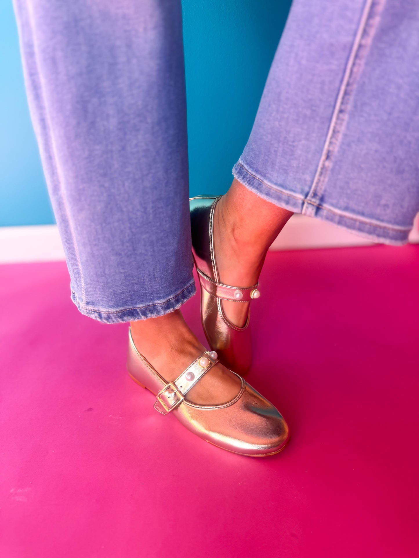 Gold Metallic Pearl Strap Ballet Flats *FINAL SALE*