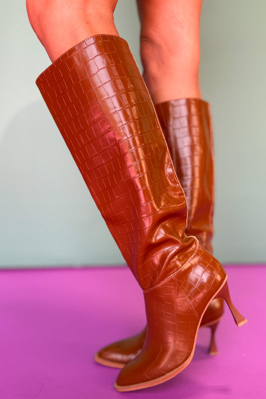 Brown Texture Tall Boots