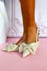 Natural Raffia Bow Pointed Toe Slingback Kitten Heels *FINAL SALE*
