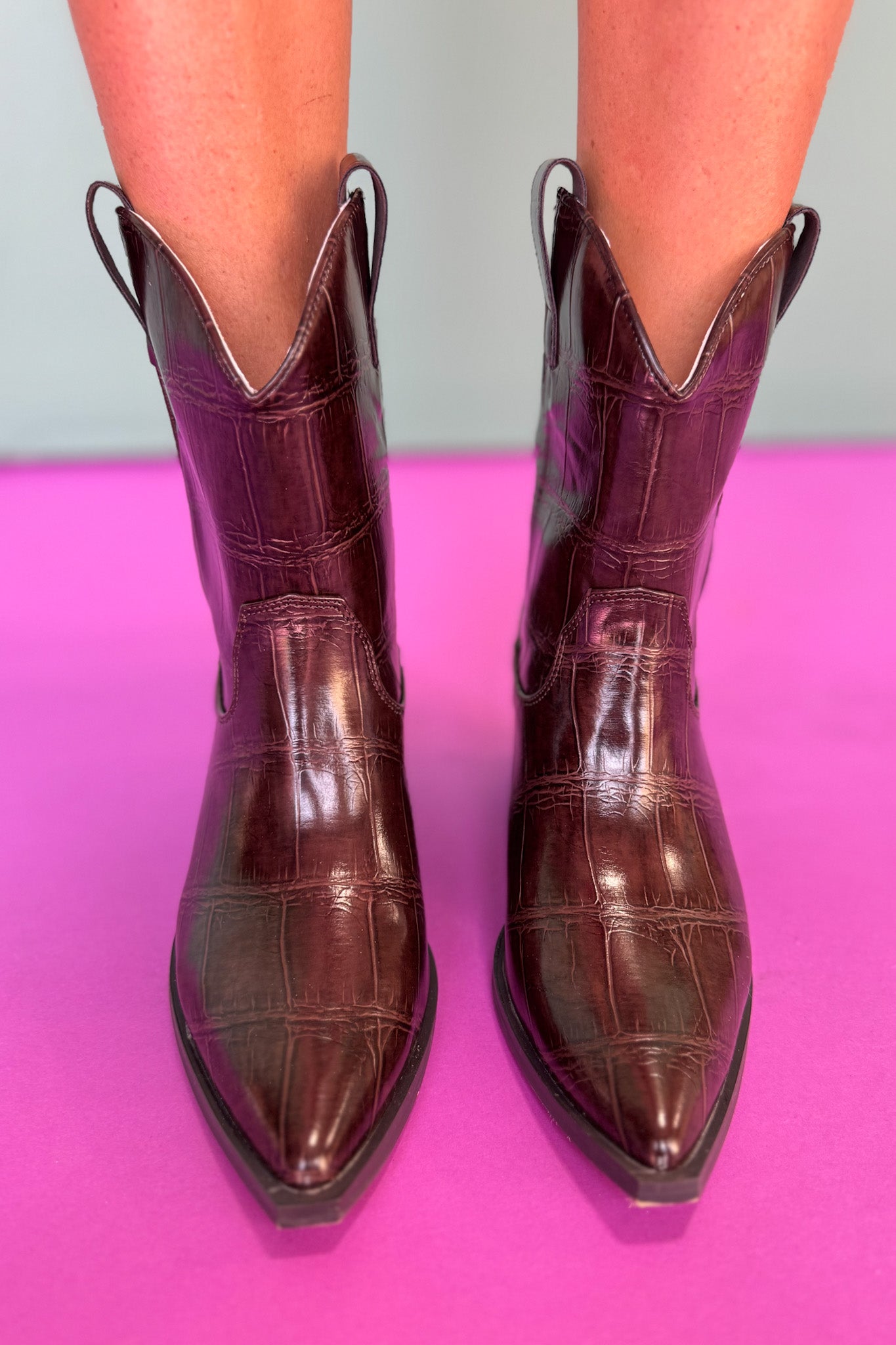 Shu Shop Brown Faux Croc Western Boots