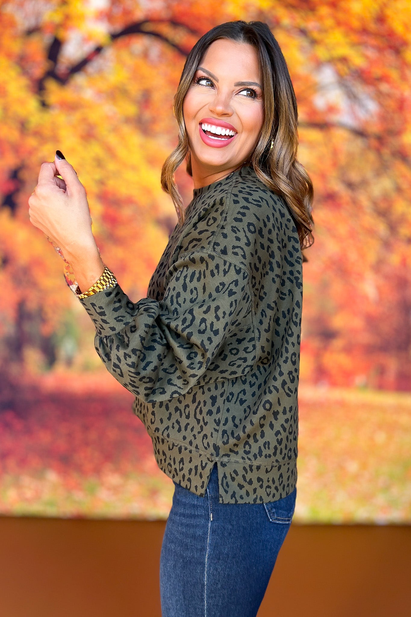 SSYS Sloan Bubble Sleeve Sweatshirt In Hunter Animal *FINAL SALE*