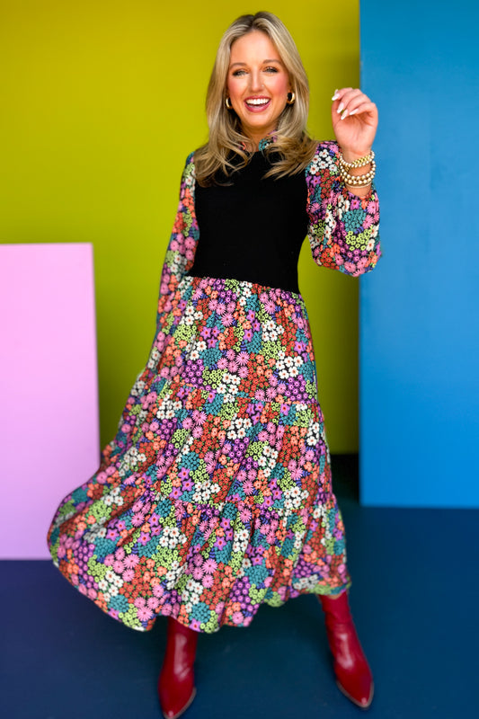 SSYS The Hillary Black Knit Top Ditsy Floral Midi Dress, ssys fall collection, ssys fall, fall style, fall outfit, must have fall, elevated fall, mom style, office style, office outfit, fall dress, elevated dress, ssys dress, ssys by mallory fitzsimmons