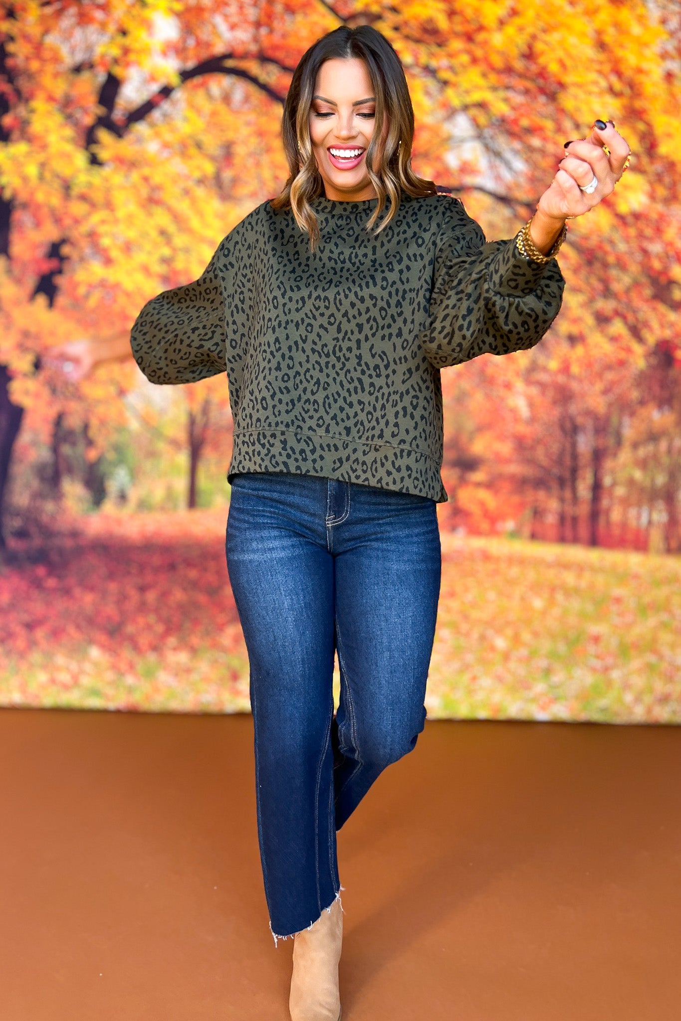 SSYS Sloan Bubble Sleeve Sweatshirt In Hunter Animal *FINAL SALE*