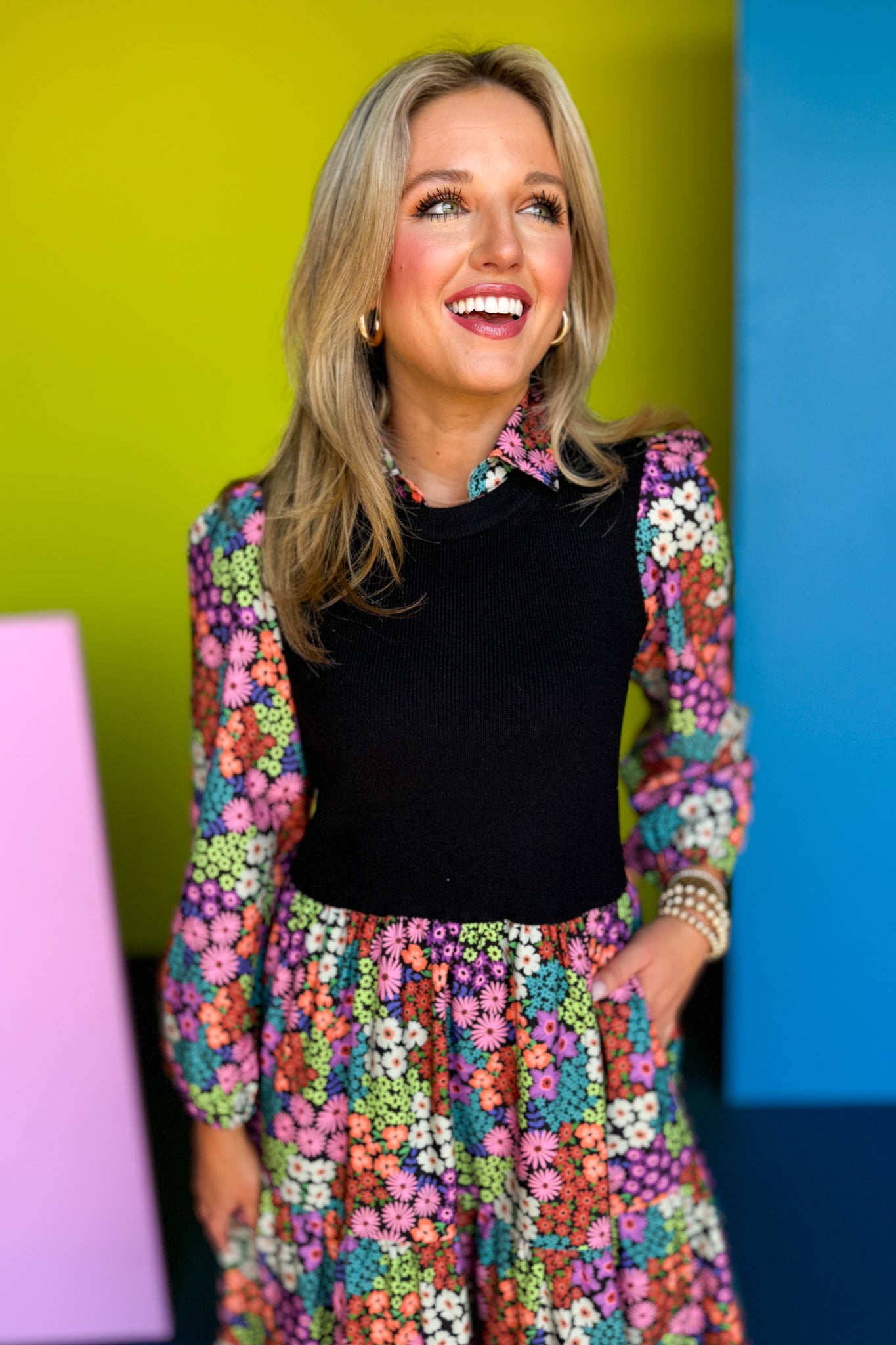 SSYS The Hillary Black Knit Top Ditsy Floral Midi Dress, ssys fall collection, ssys fall, fall style, fall outfit, must have fall, elevated fall, mom style, office style, office outfit, fall dress, elevated dress, ssys dress, ssys by mallory fitzsimmons