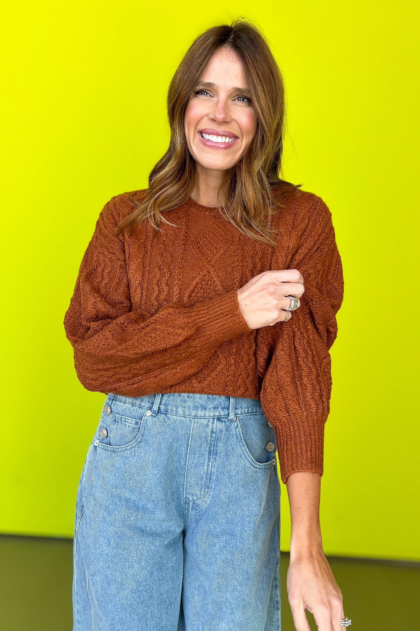 Rust Cable Knit Balloon Sleeve Sweater *FINAL SALE*