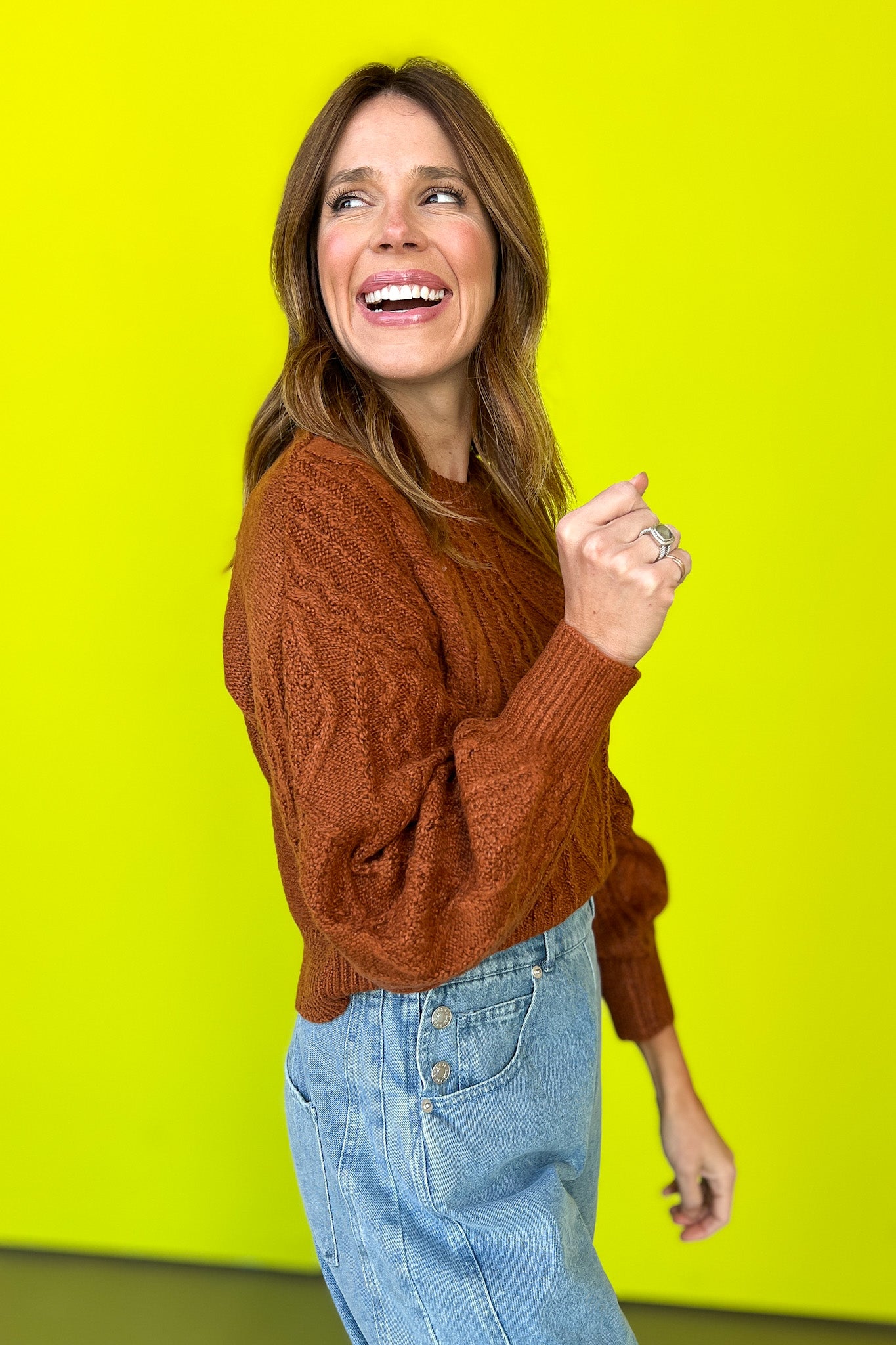 Rust Cable Knit Balloon Sleeve Sweater *FINAL SALE*