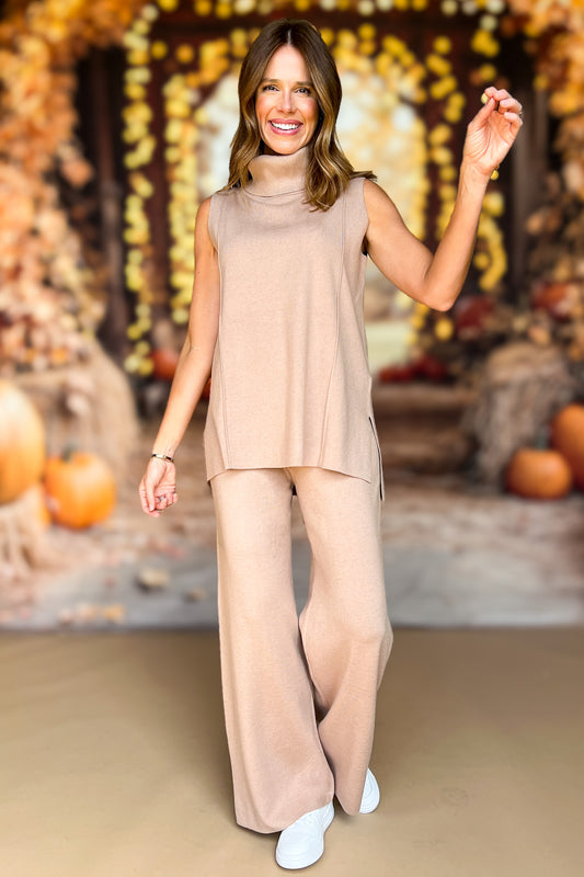 SSYS The Lynn Sleeveless Mock Neck Wide Leg Pants Knit Set In Black, perfect set, luxe fabric set, cozy set, perfect fall set, must have set, elevated basics, fall basics, SSYS the label by mallory fitzsimmons