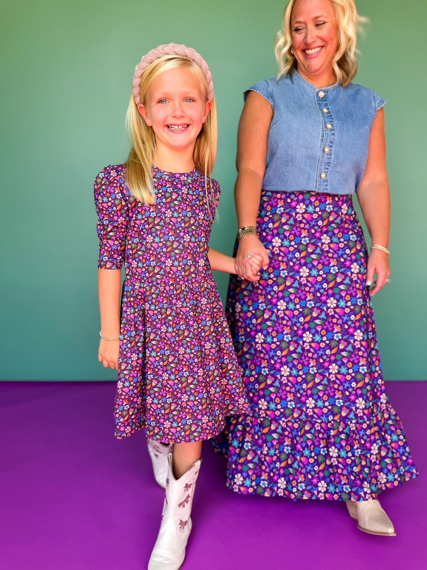 SSYS Kids Emma Jean Printed Twirl Dress In Purple Floral