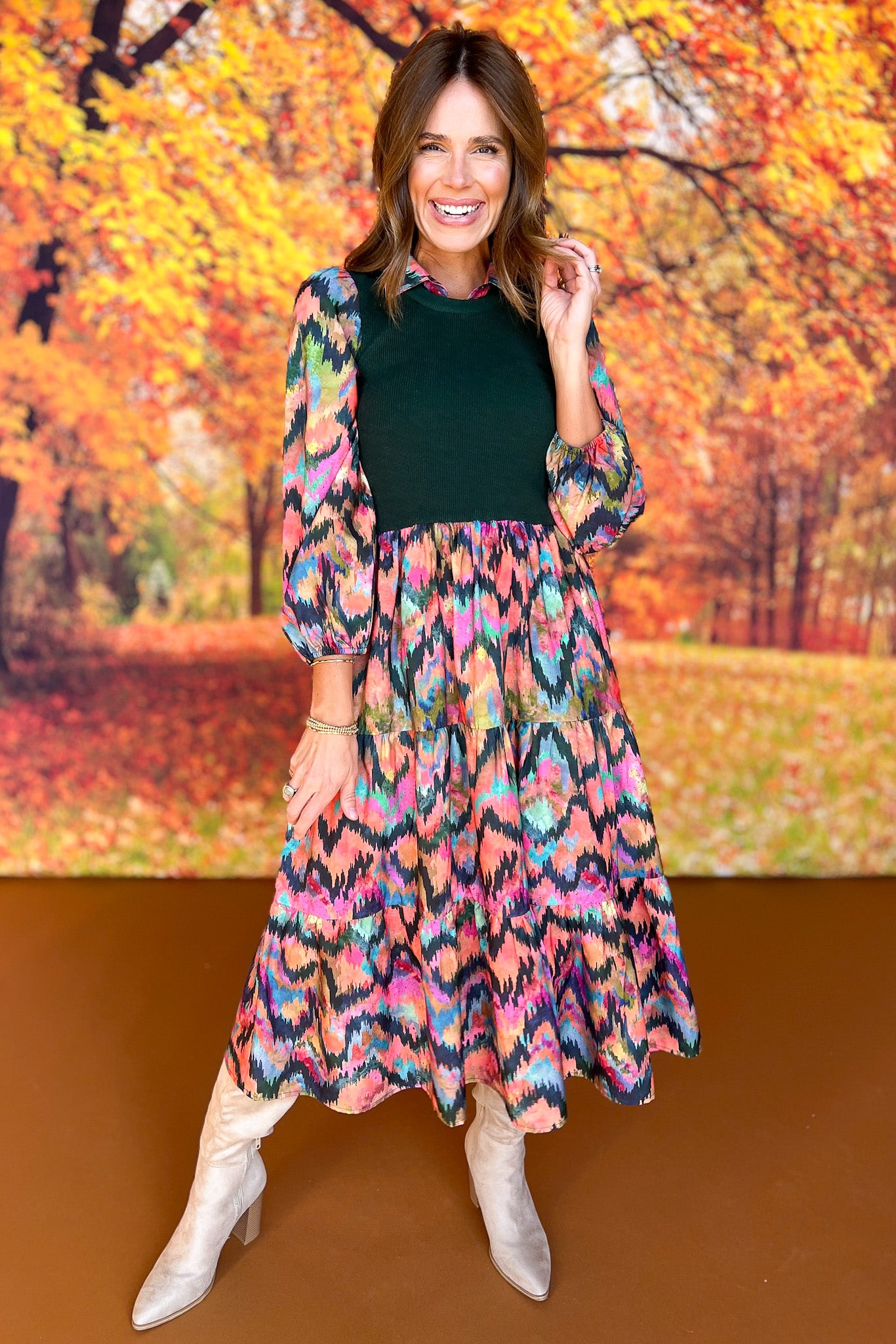 SSYS Hillary Hunter Knit Top Ikat Print Midi Dress *FINAL SALE*