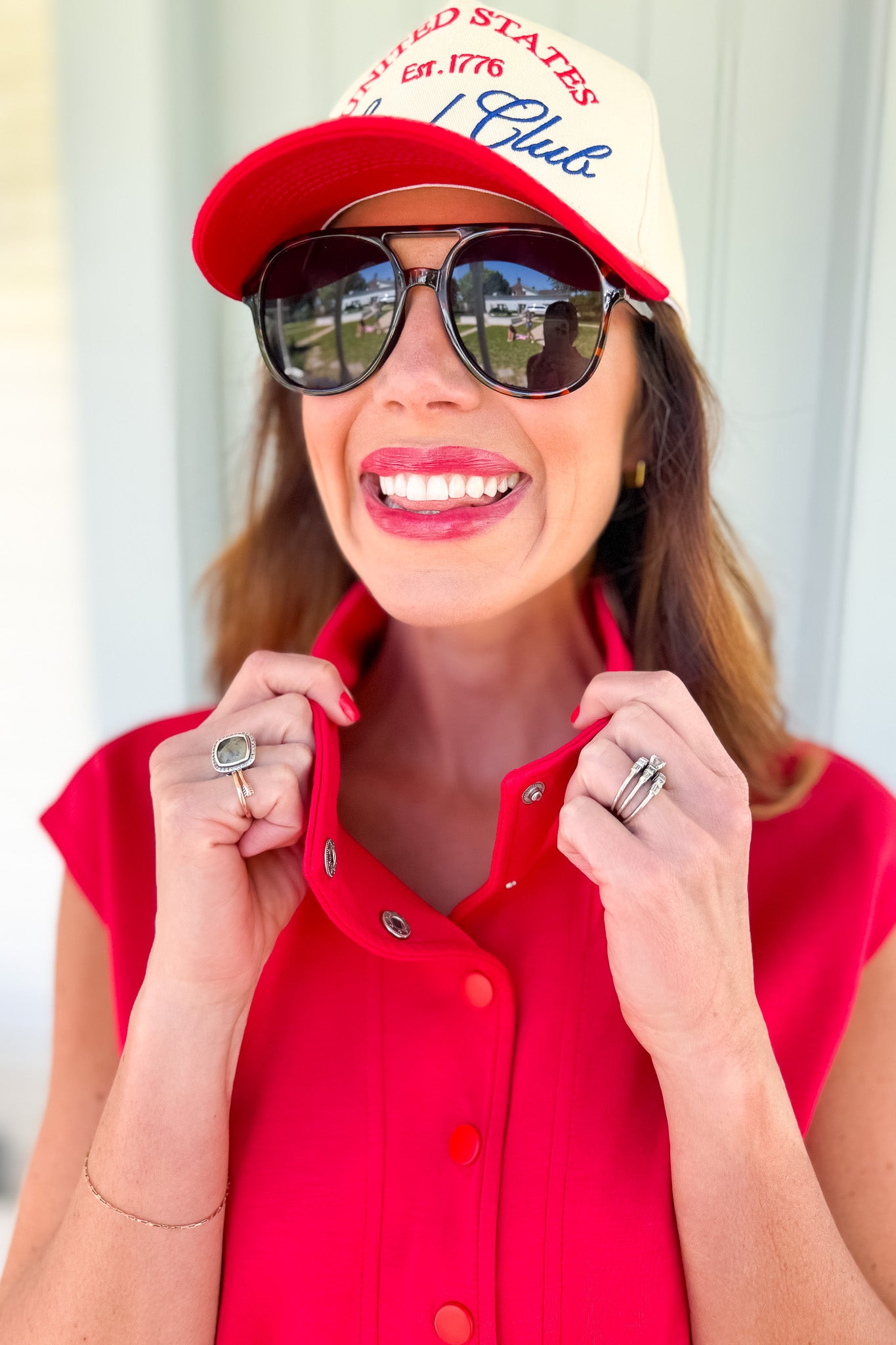 SSYS Amelia Button Funnel Neck Air Romper In Red, easy romper, elevated style, new arrivals, exclusive to ssys, ssys by mallory fitzsimmons