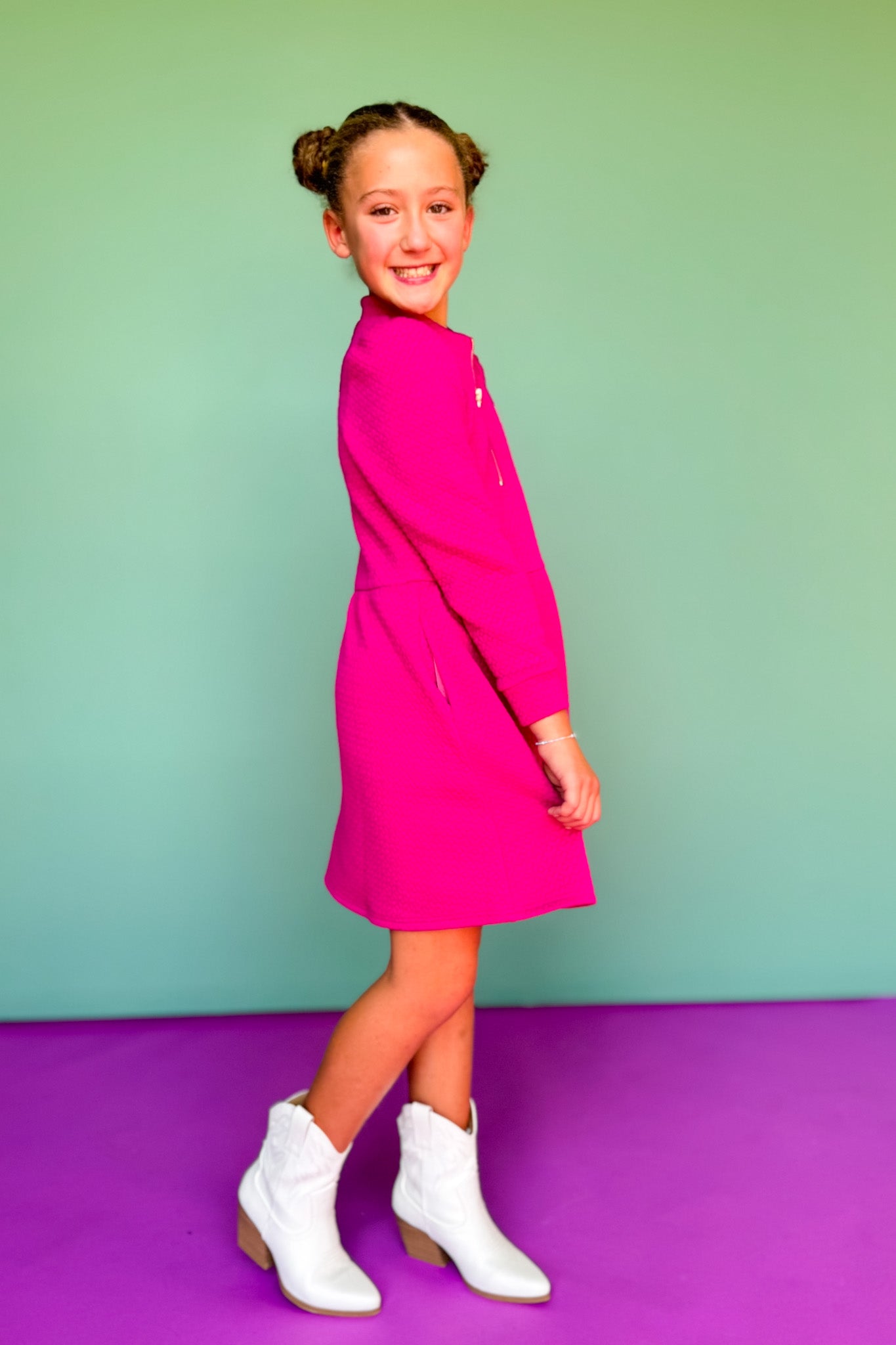 SSYS Kids Lainey Long Sleeve Dress In Magenta