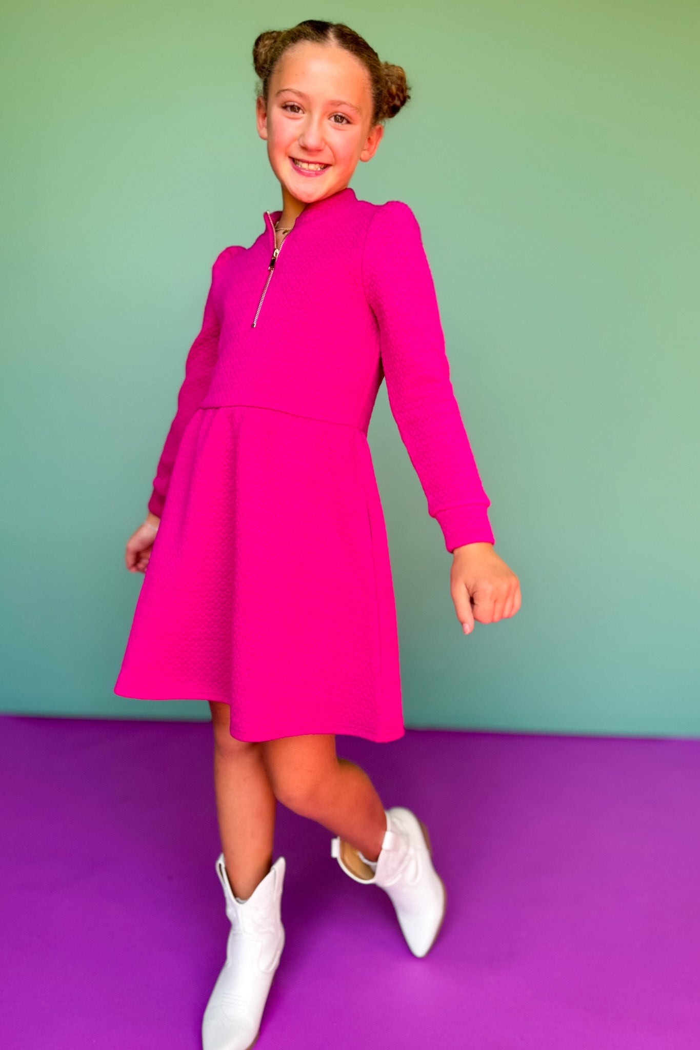 SSYS Kids Lainey Long Sleeve Dress In Magenta
