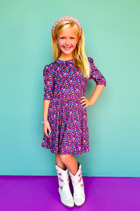 SSYS Kids Emma Jean Printed Twirl Dress In Purple Floral