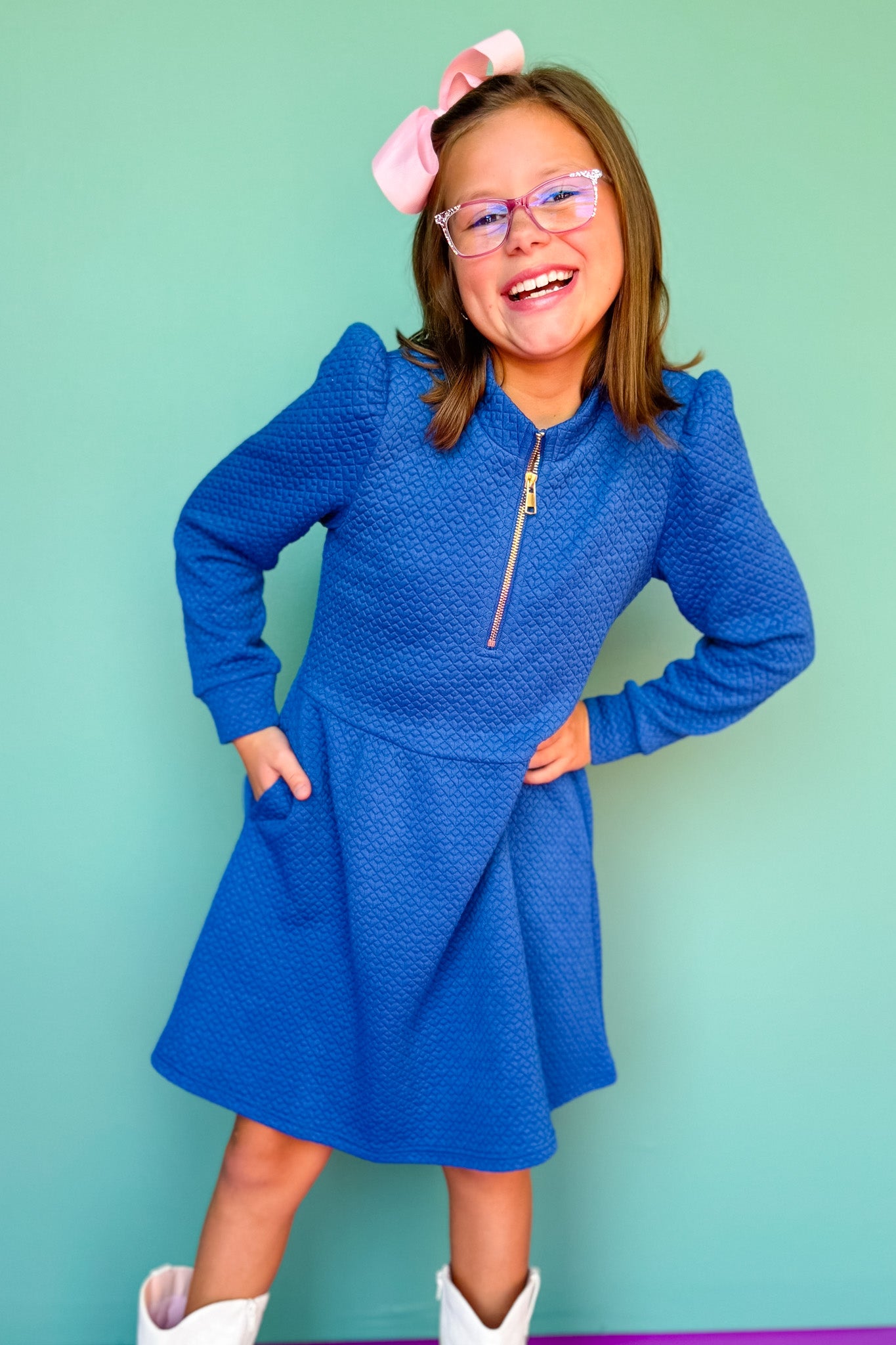 SSYS Kids Lainey Long Sleeve Dress In Royal