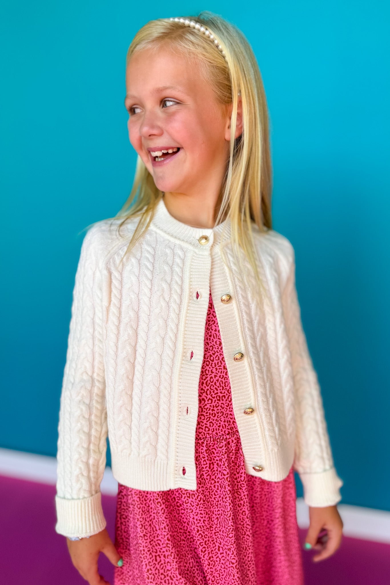 SSYS Kids Lizzy Cable Knit Cardigan In Ivory