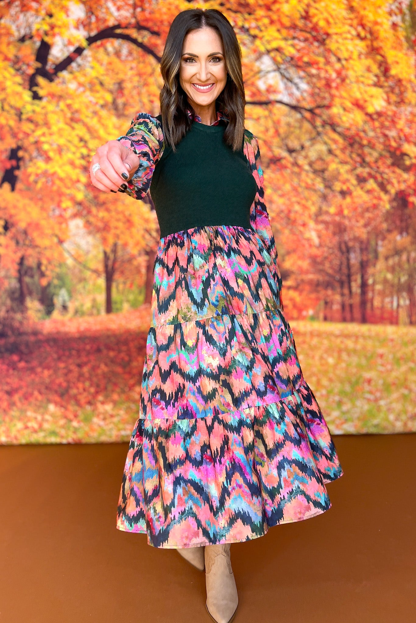 SSYS Hillary Hunter Knit Top Ikat Print Midi Dress *FINAL SALE*