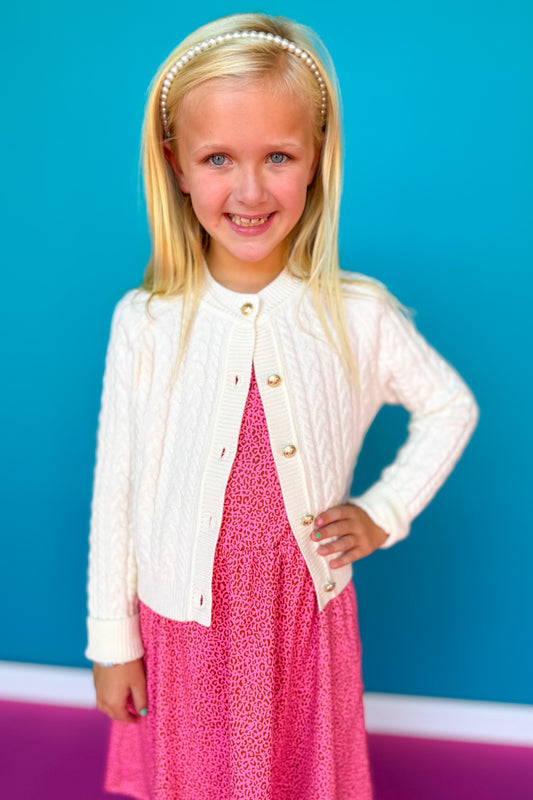 SSYS Kids Lizzy Cable Knit Cardigan In Ivory