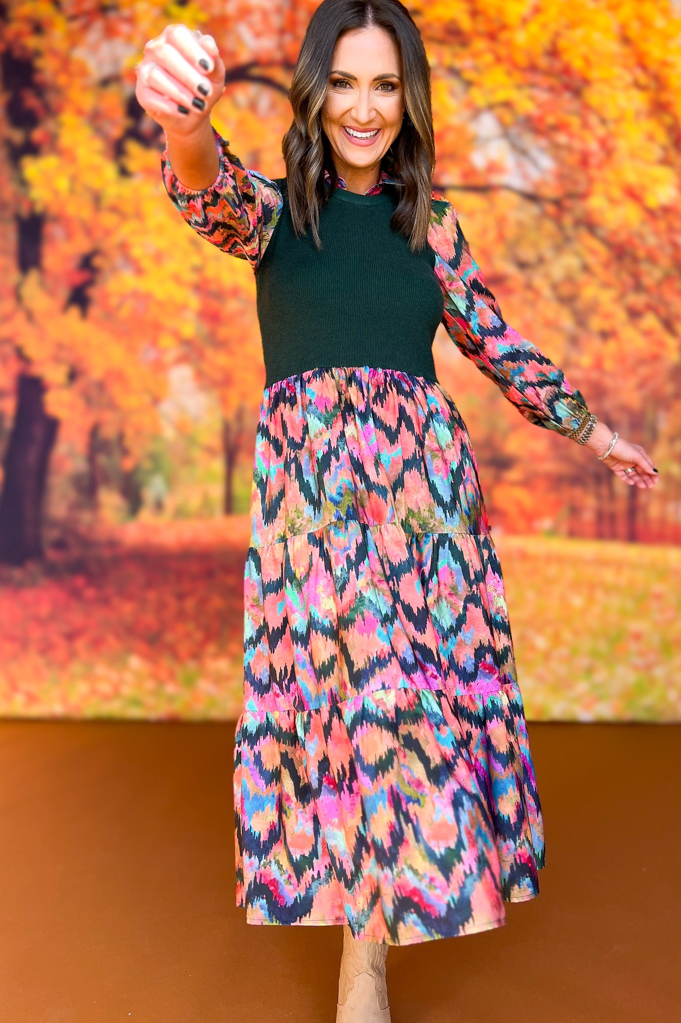 SSYS Hillary Hunter Knit Top Ikat Print Midi Dress *FINAL SALE*