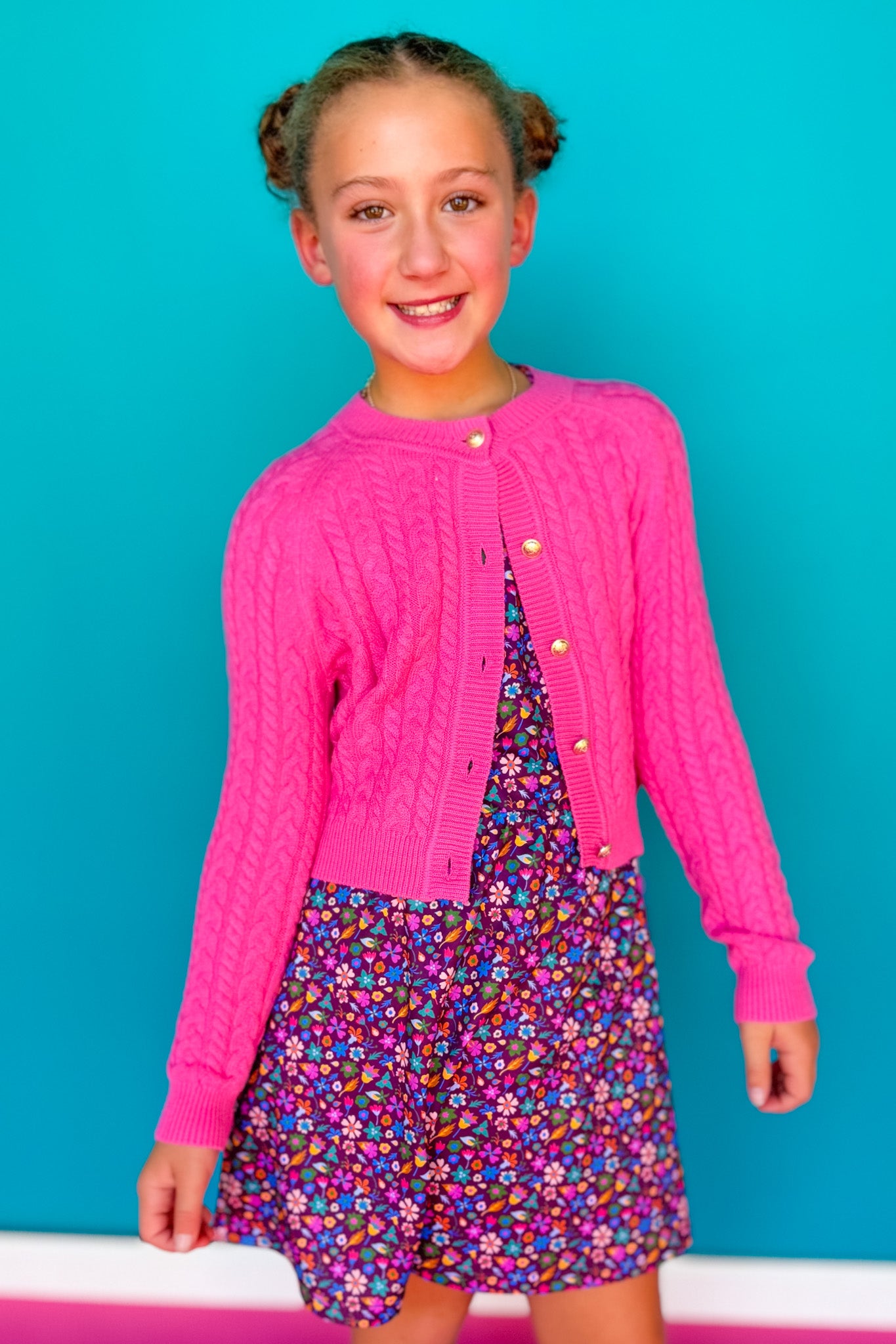 SSYS Kids Lizzy Cable Knit Cardigan In Bubblegum