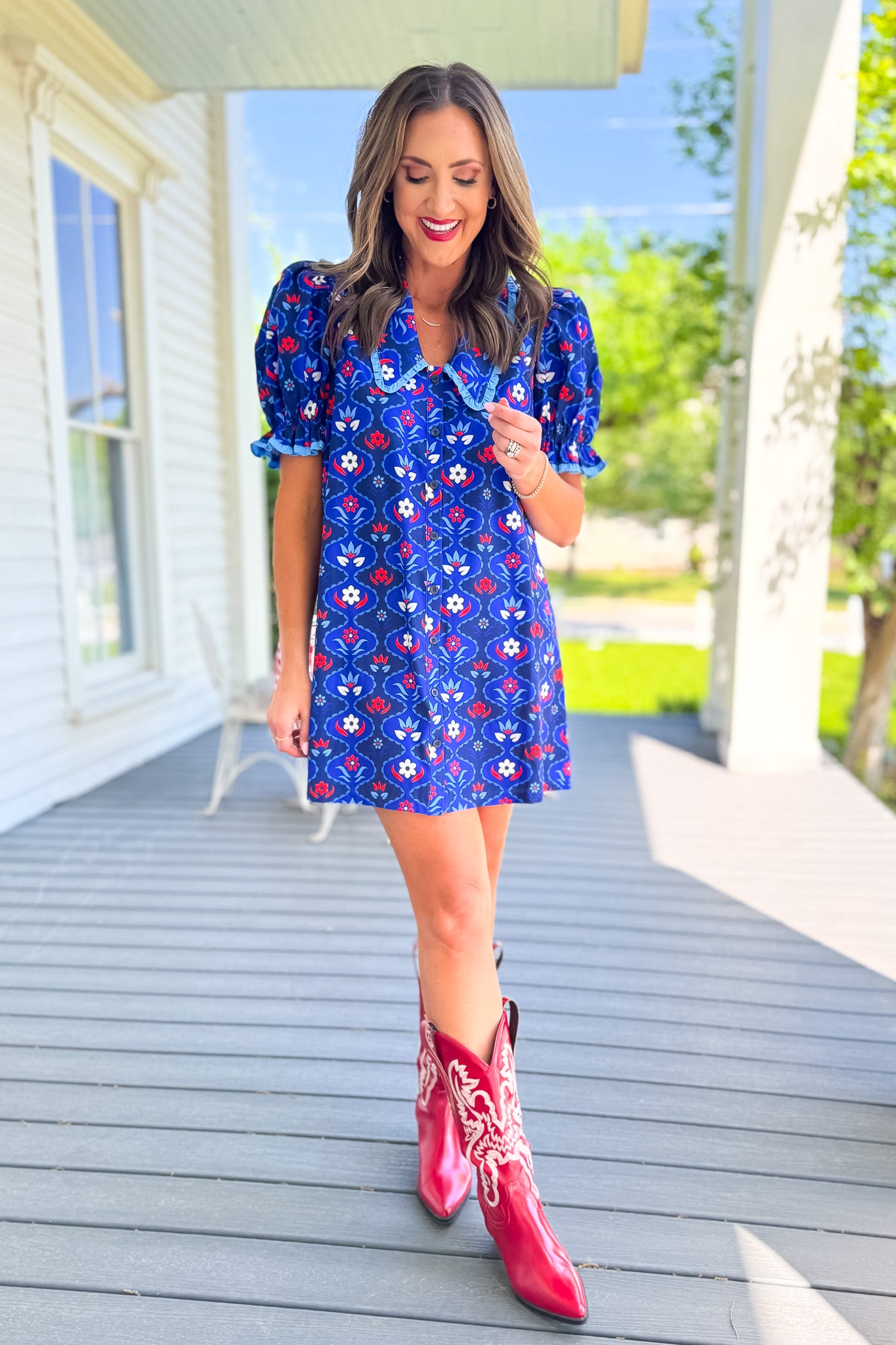 SSYS Gemma Peter Pan Collared Dress In Royal Light Blue Scallop Floral, ssys exclusive, ssys print, easy to wear, must have dress, ssys by mallory fitzsimmons