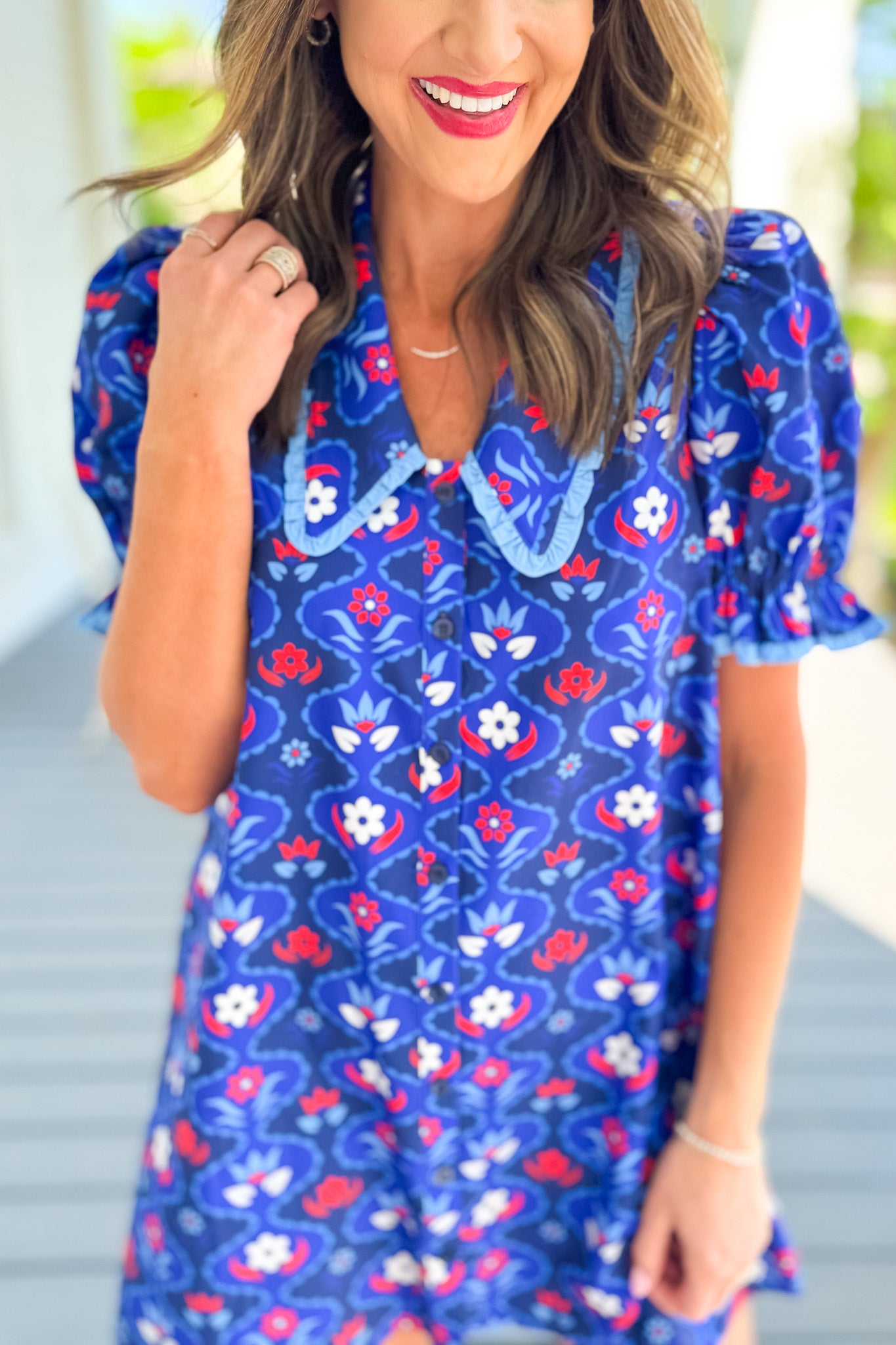 SSYS Gemma Peter Pan Collared Dress In Royal Light Blue Scallop Floral, ssys exclusive, ssys print, easy to wear, must have dress, ssys by mallory fitzsimmons